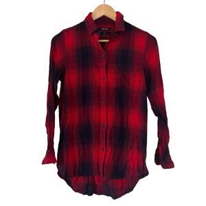 Madewell Classic Flannel Women's XS Ex-Boyfriend Red Plaid Button Down Shirt